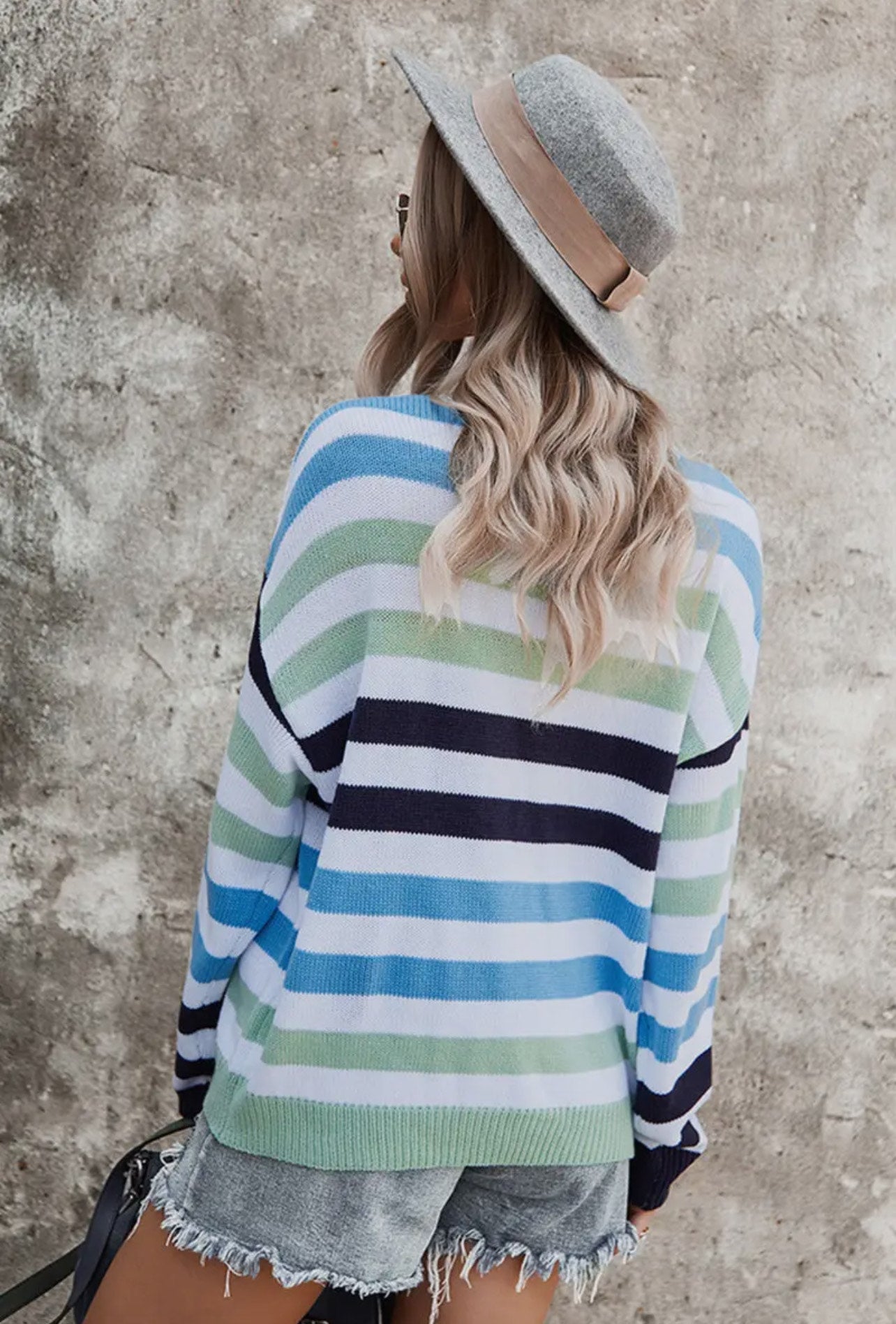 Crew Neck Stripe Long Sleeve Sweater