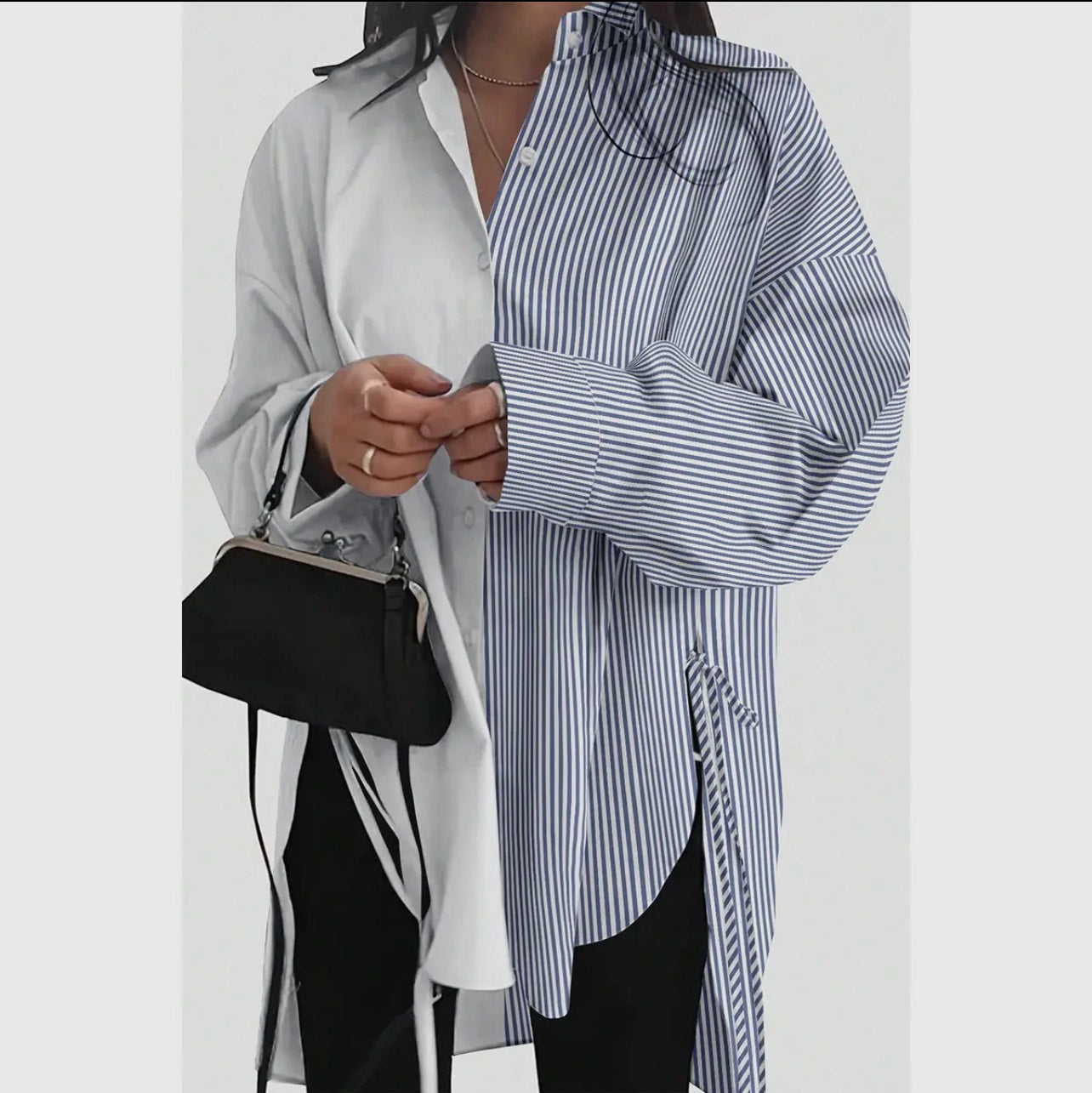 Color Block Strip Tassel Button Down Loose Blouse